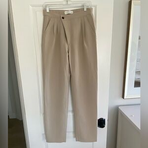 Abercrombie & Fitch Cross Over Button Beige Tailored Straight Trouser-SLong
